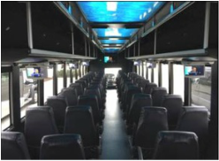 Luxurious and roomy interior of a 50-passenger bus in Plano